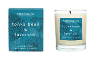 Stoneglow tonka bean and lavender candle with matching teal gift box